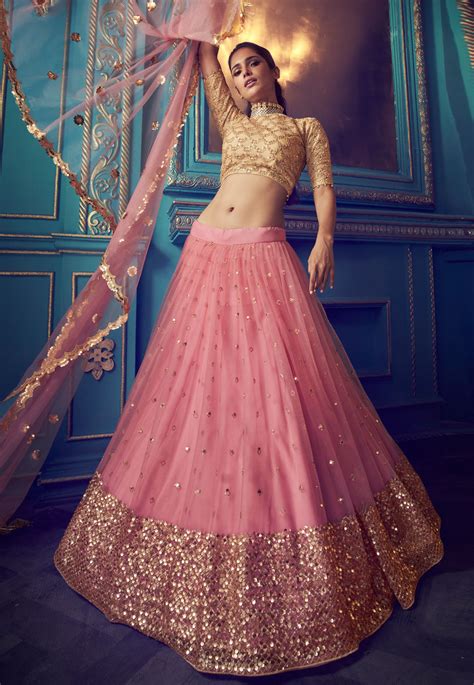 Pink Net Embroidered Circular Lehenga Choli