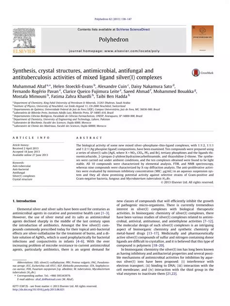 Pdf Synthesis Crystal Structures Antimicrobial Antifungal And Antituberculosis Activities