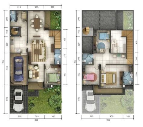 16 Denah Rumah Minimalis Ukuran 9x18 Meter 5 Kamar Tidur 2 Lantai