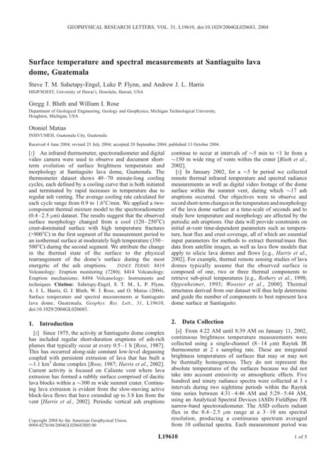 PDF Surface Temperature And Spectral Measurements At Santiaguito Lava