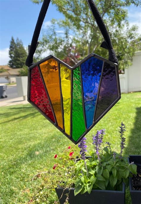 Rainbow Heart Stained Glass Suncatcher Stain Glass Etsy