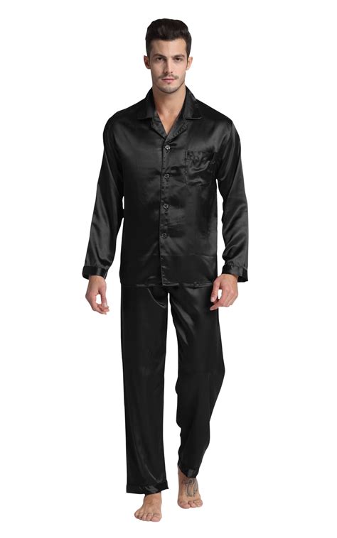 Mens Silk Satin Pajama Set Long Sleeve Black Tony And Candice