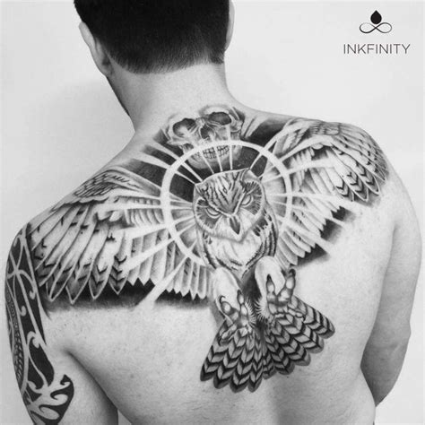 Owl Skull Back Piece Tattoo Inkfinity Tatuaggi Tatuaggi Del Corpo