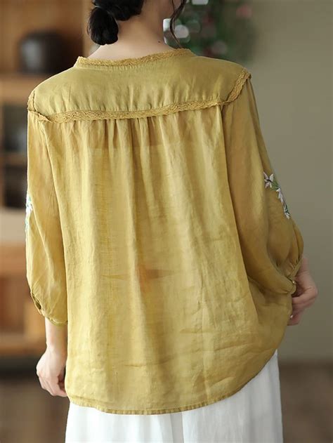 Embroidery Linen Casual Summer Women Shirt | Half sleeve tops, Linen casual, Top shirt