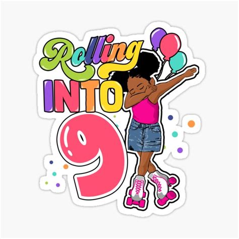 Rolling Into 9 Years Old Dabbing Roller Skate 9th BDay Sticker For