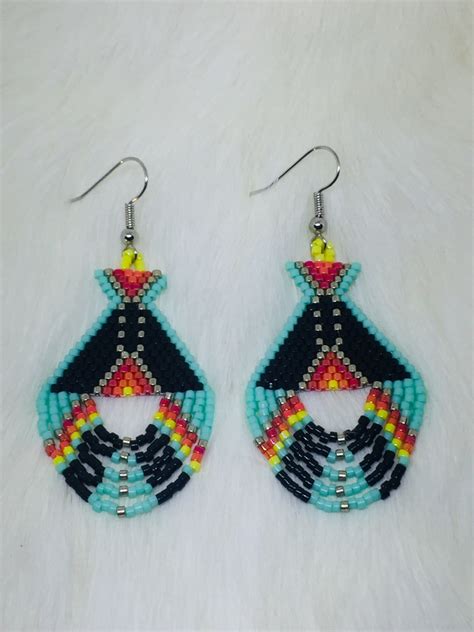 Colorful Native Beaded Tipi Earrings By Indigenearts Earrings