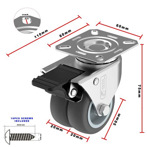 GBL Heavy Duty Castor Wheels With 2 Brakes Screws 50mm Up To 400KG