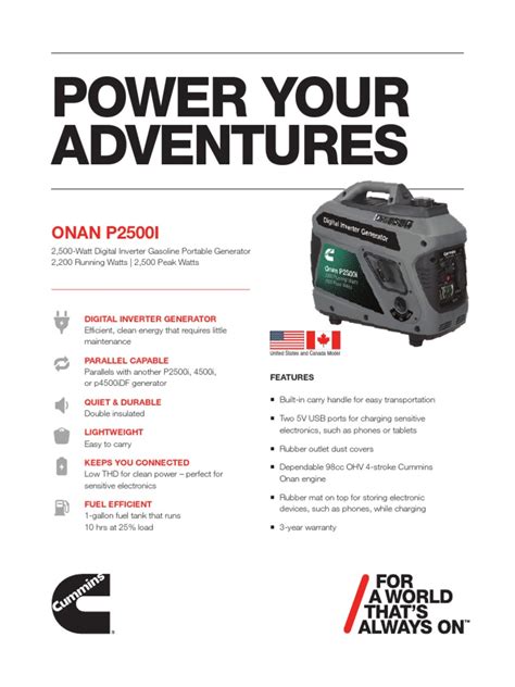 Cmm Onan Generator 2500i Spec Sheet Pdf Mains Electricity Power Inverter