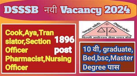 Dsssb New Vacancy Notification Dsssb New Bharti Dsssb Cook Aya