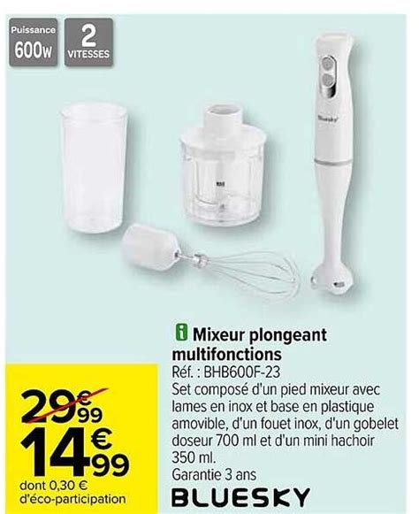 Promo Mixeur Plongeant Multifonctions Bluesky Chez Carrefour