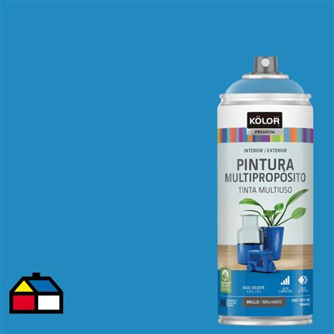 Pintura Esmalte Base Agua En Spray Azul Celeste Brillante 400 Ml