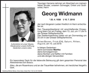 Traueranzeigen Von Georg Widmann Trauer Bz