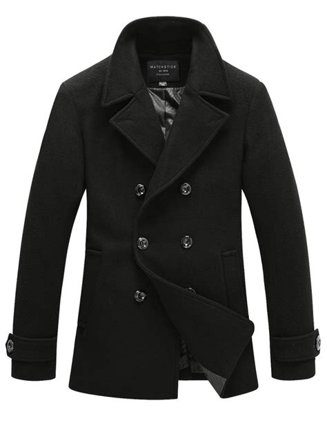 Matchstick Mens Wool Classic Pea Coat Big size Double Breasted 3XL 4XL ...