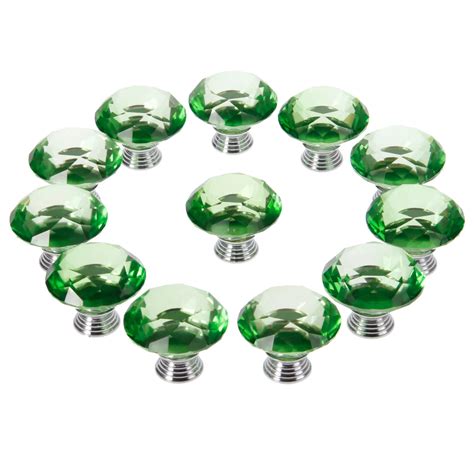 DRELD 12Pcs 40MM Green Crystal Glass Diamond Door Knobs Kitchen Cabinet ...