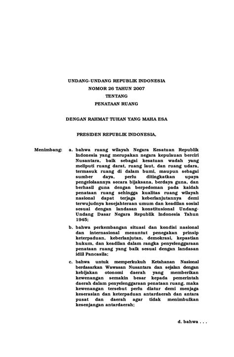 UU No 26 Th 2007 Penataan Ruang UNDANG UNDANG REPUBLIK INDONESIA