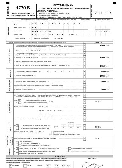Detail Contoh Pengisian Spt Tahunan Pph Wajib Pajak Orang Pribadi 1770