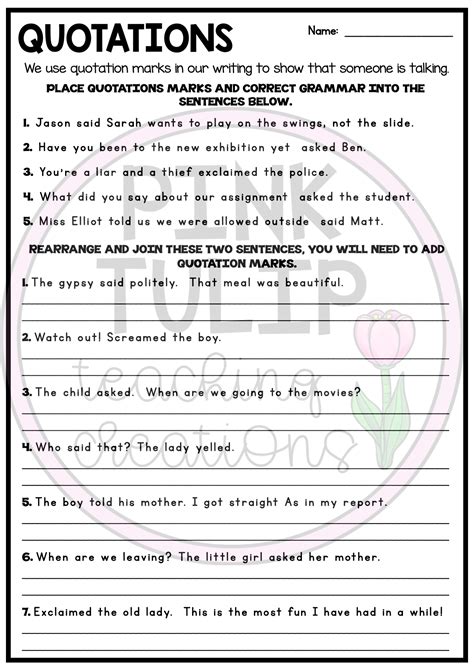 Quotation Marks Practice Worksheets