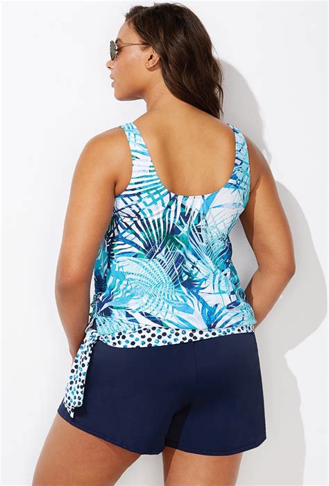 Plus Size Hesper Side Tie Blouson Tankini With Navy Loose Short