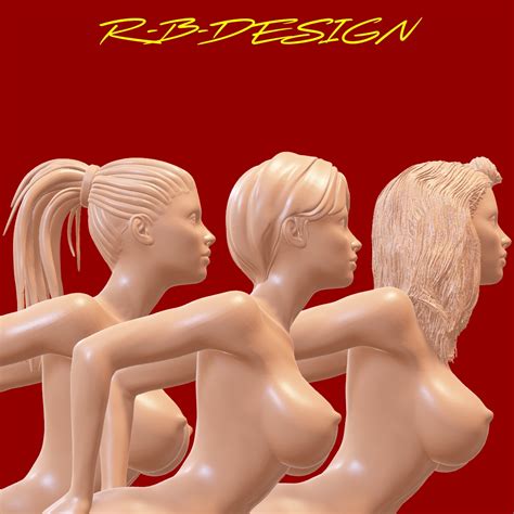 3D File 3X ULTRA NUDE REALISTIC VERY SEXY EROTIC PIN UP GIRL WITH 3 DIFFERENT HAIRSTYLES FOR ALL
