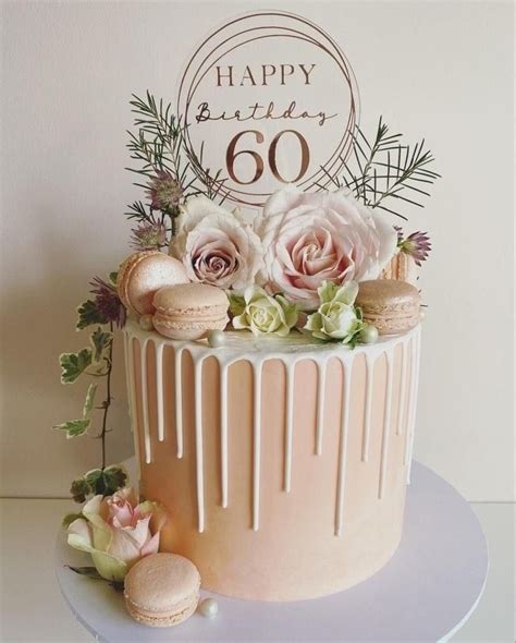 Elegant 60th Birthday Cake with Flowers