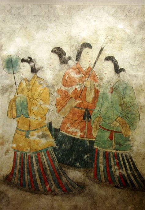 A Wall Mural Depicting Ladiesthe West Wall Of The Takamatsuzuka Tomb