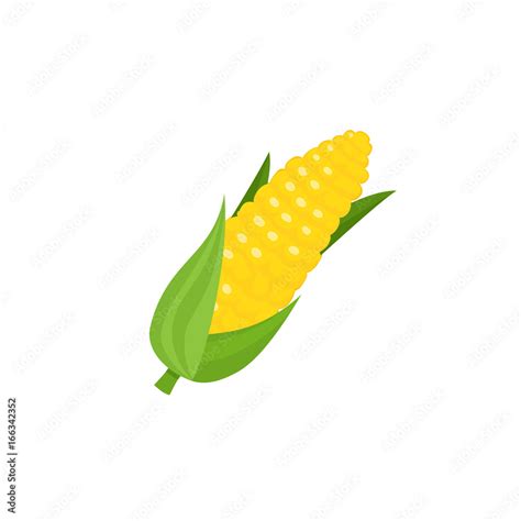 Comic Style Corn Cob Ear With Leaves Cartoon Vector Illustration