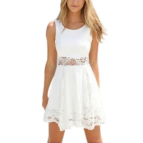 Sweet Style Lace Hollow Out Patchwork Women Summer Dress Sleeveless A