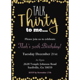 Talk Thirty To Me Black Gold Glitter 30th Birthday Invitation Zazzle