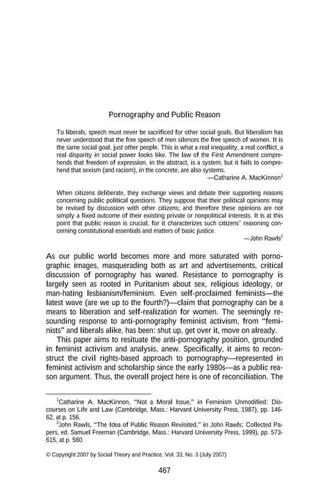 Pornography And Public Reason Lori Watson Social Theory And Practice Philosophy