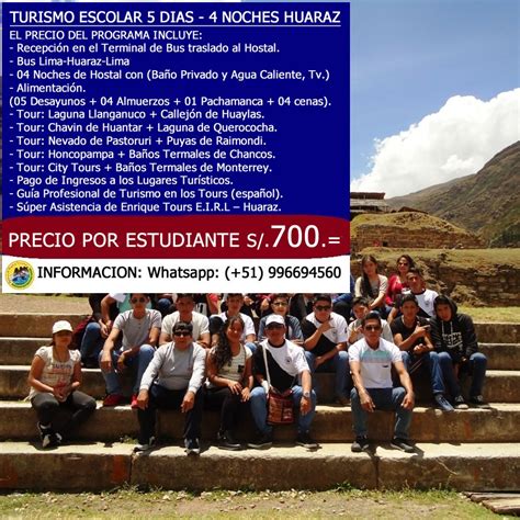 Turismo Escolar Sin Ticket de Bus 5 días 4 Noches Huaraz