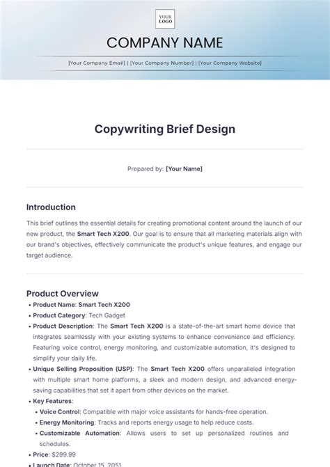 Free Copywriting Brief Design Template Edit Online And Download