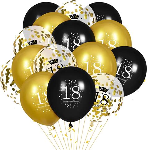 18th Birthday Balloons 15pcs Black Gold Happy 18th Birthday Balloons