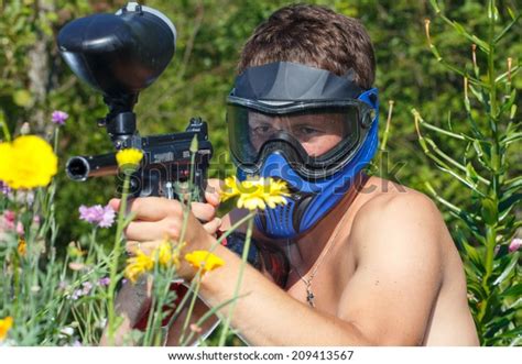 Extreme Naked Paintball Player Aiming Stock Photo Shutterstock