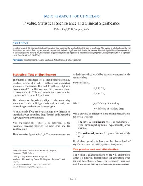 P Value Statistical Significance And Clinical Significance Padam Singh