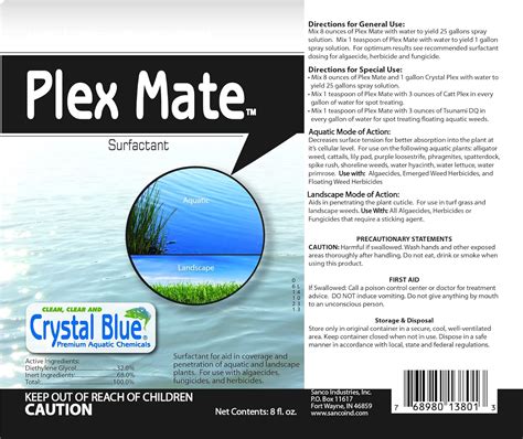 Crystal Blue Tsunami DQ Aquatic Herbicida Quart Y Plex Mate Surfactante