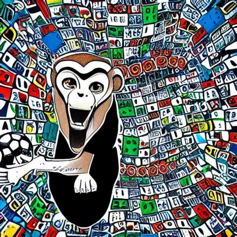 Monkey FIFA Cup Cartoon Trippy Arthub Ai