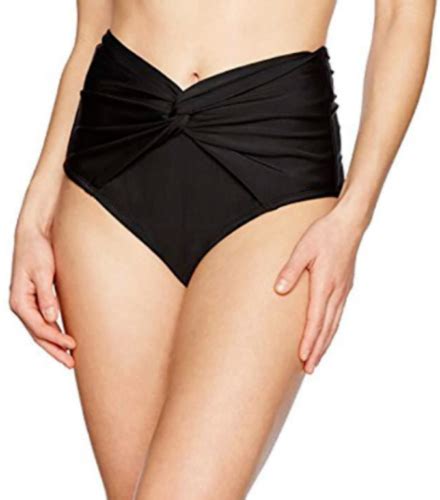 Coastal Blue Womens High Waist Front Twist Swim Bikini Bottom Black