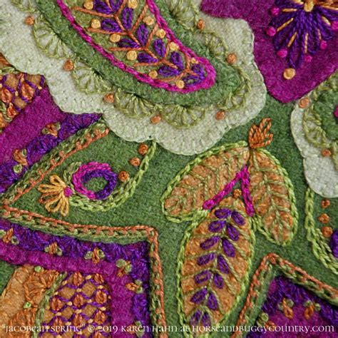 Wool Applique Pattern Kit For Table Runner Jacobean Spring” Hand Dyed