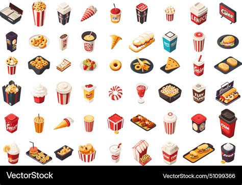 Cinema Fastfood Isometric Set Movie Royalty Free Vector