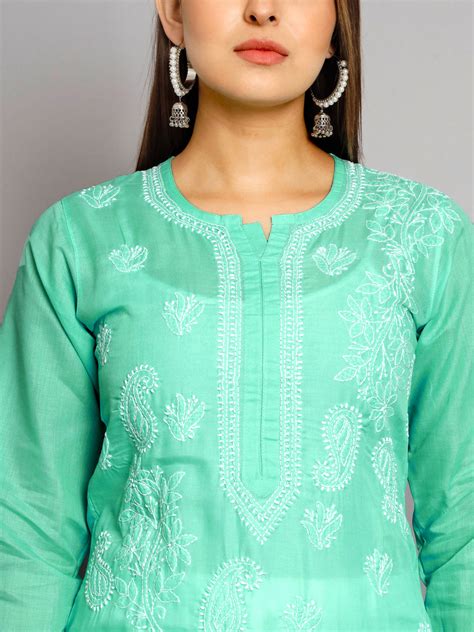 Buy Paramount Chikan Women Sea Green Ethnic Motifs Embroidered