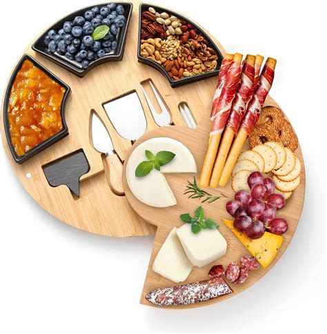 Buy Bamboo Cheese Board With Cutlery Set Charcuterie Board Set And