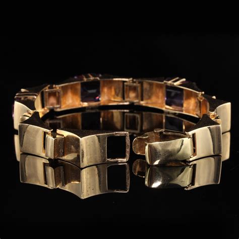 Vintage Estate 14 Karat Yellow Gold Amethyst Bracelet For Sale At