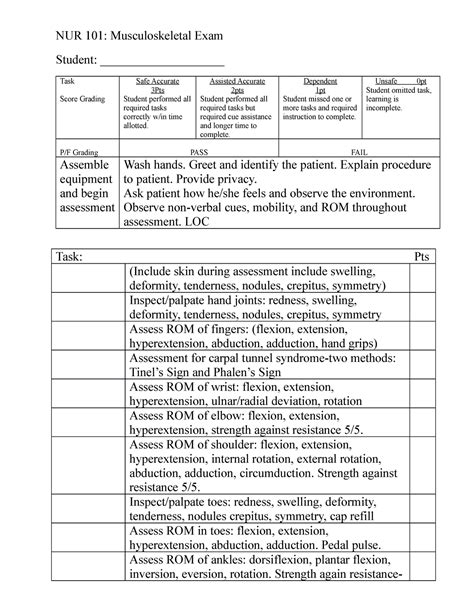 NUR 101 Musculoskeletal NUR 101 Musculoskeletal Exam Student