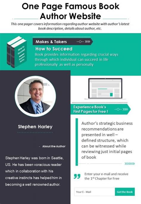 One Page Famous Book Author Website Presentation Report Infographic Ppt