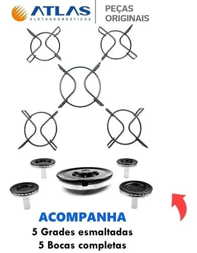 Kit Completo Grades Bocas Fogão Atlas Tropical Glass 5b