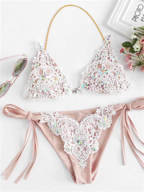 Lace Overlay Rhinestone Bikini Set Rhinestone Bikini Lace Bikini