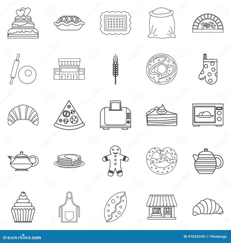 Iconos Fijados Estilo De La Galleta Del Esquema Ilustraci N Del Vector