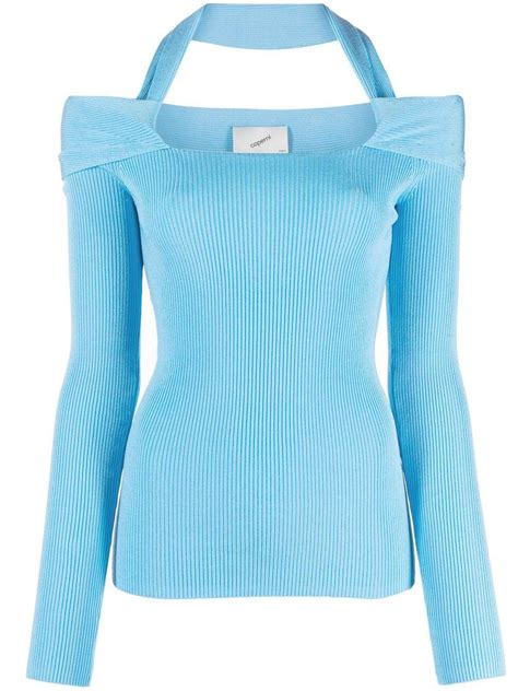 Coperni Ribbed Knit Cut Out Fitted Top In Blue Lyst Uk