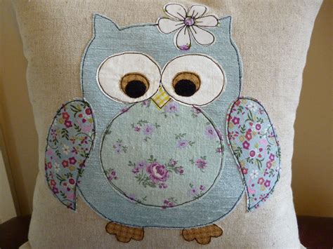 Duck egg blue owl applique cushion | Owl sewing, Owl applique, Applique ...