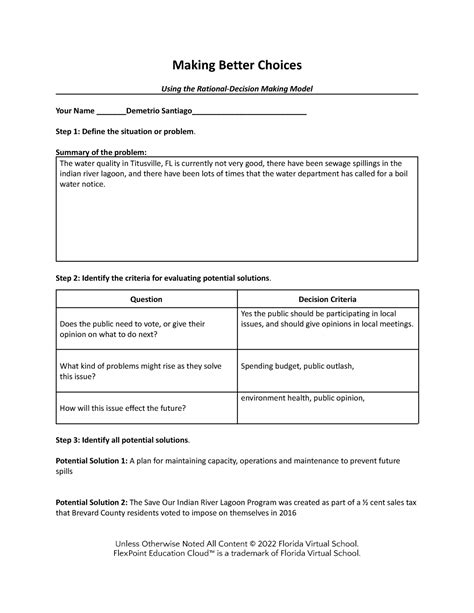 Making Better Choices Assignment Template Making Better Choices Using